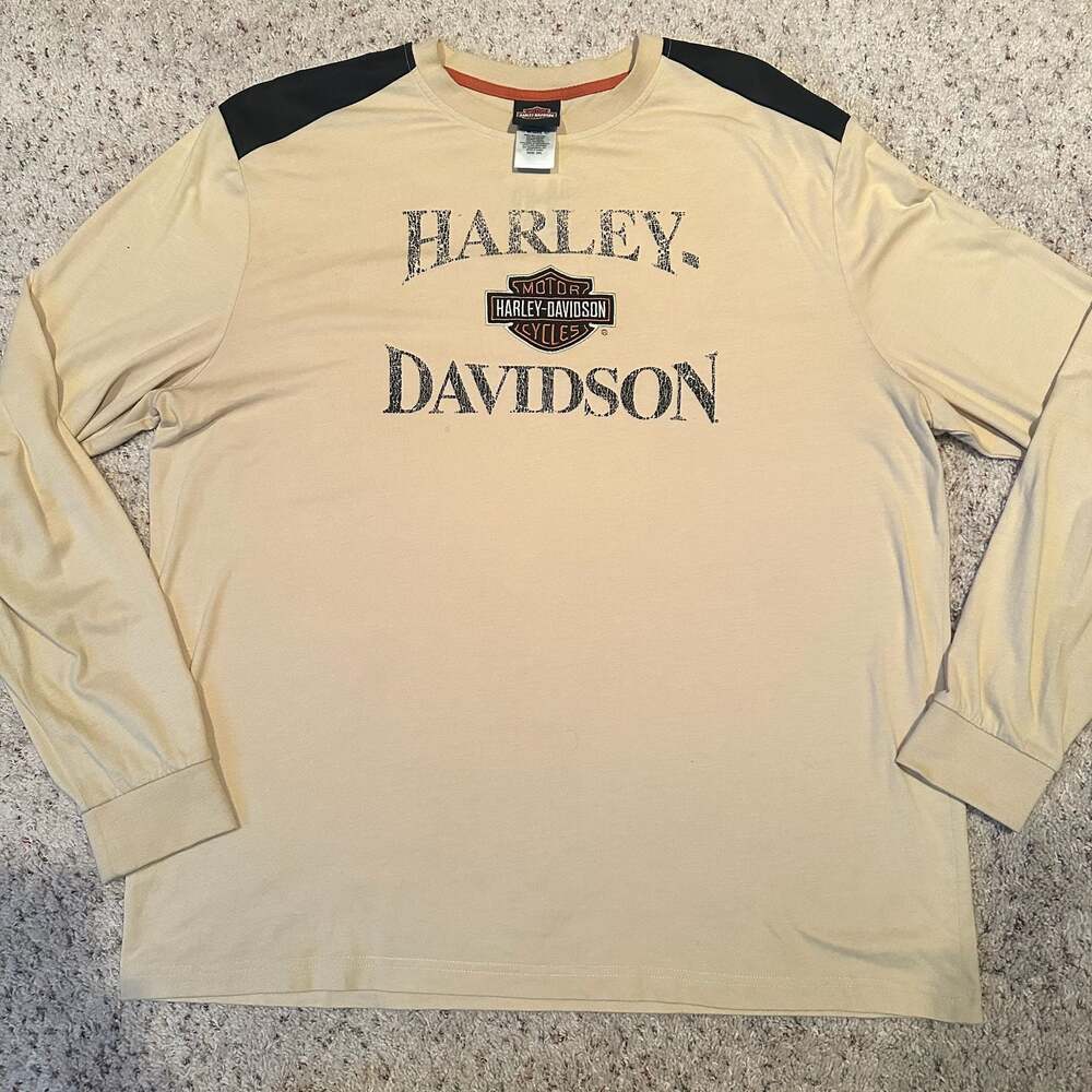 Harley Davidson Barnett El Paso TX Long Sleeve T-Shirt Beige Black